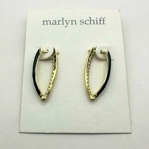 MARLYN SCHIFF Earrings Pave Drop Black Gold Pierced NWT
